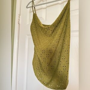 Olive green eyelet top and skirt